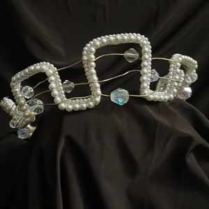 Handmade wired and stitched Bridal Headpiece faux pearl crystals vintage 1980’s